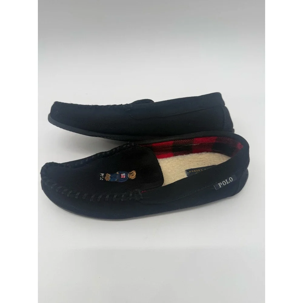 Polo Ralph Lauren Declan Bear Slippers Mens 11 Suede Moccasin Plaid Lined House